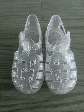 Toddler Girls GAP Clear Jelly Sandals with White Daisy Print